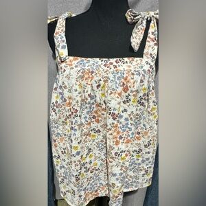 Women's Ana Floral Tie Strap Adjustable Sleeveless Tank Blouse Size XL